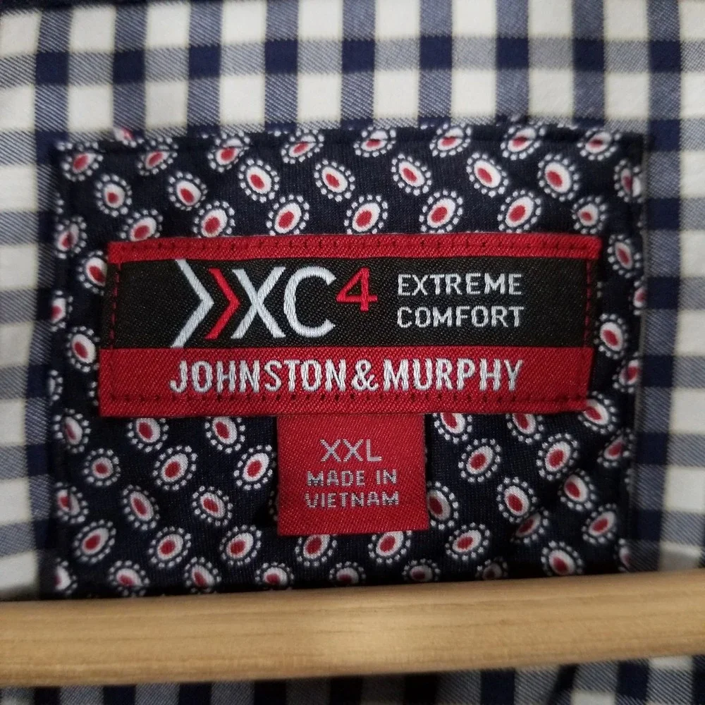 Johnston & Murphy Shirt Mens XXL Blue Check XC4 Performance Sport Tech Commuter
